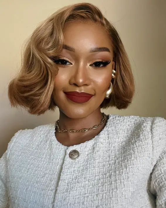 Vintage Waves Bob With Honey Blonde Vintage Waves Bob With Honey Blonde — Winter Haircuts for Black Women