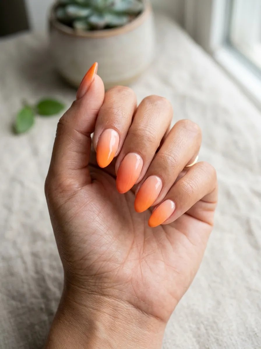 Vibrant Orange Peach Ombre Almonds Vibrant Orange Peach Ombre Almonds — Almond Nail Designs