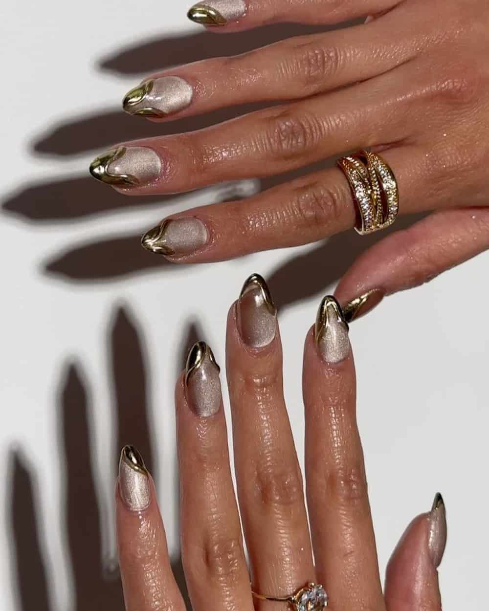 Gold Chrome French Tips on Sheer Nude Gold Chrome French Tips on Sheer Nude — Winter Chrome Nails