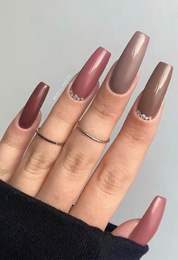 Dusty Rose Taupe Rhinestone Cuticle Nails Dusty Rose Taupe Rhinestone Cuticle Nails — Long Winter Nails