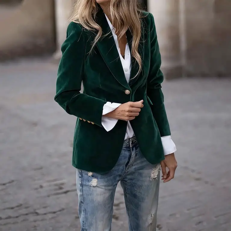 Bold Statement: Velvet Blazer with Distressed Denim Bold Statement: Velvet Blazer with Distressed Denim — Winter Work Outfits