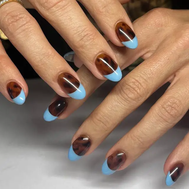 Tortoiseshell French Tip Oval Nails Tortoiseshell French Tip Oval Nails — Classy Winter Nails