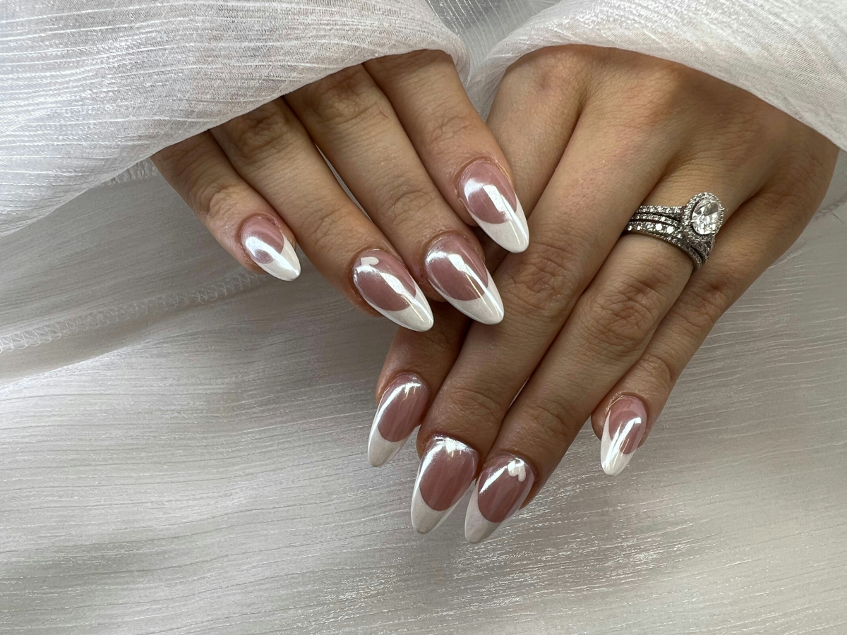 Modern Chrome French Almond Nails Modern Chrome French Almond Nails — Winter Acrylic Nails