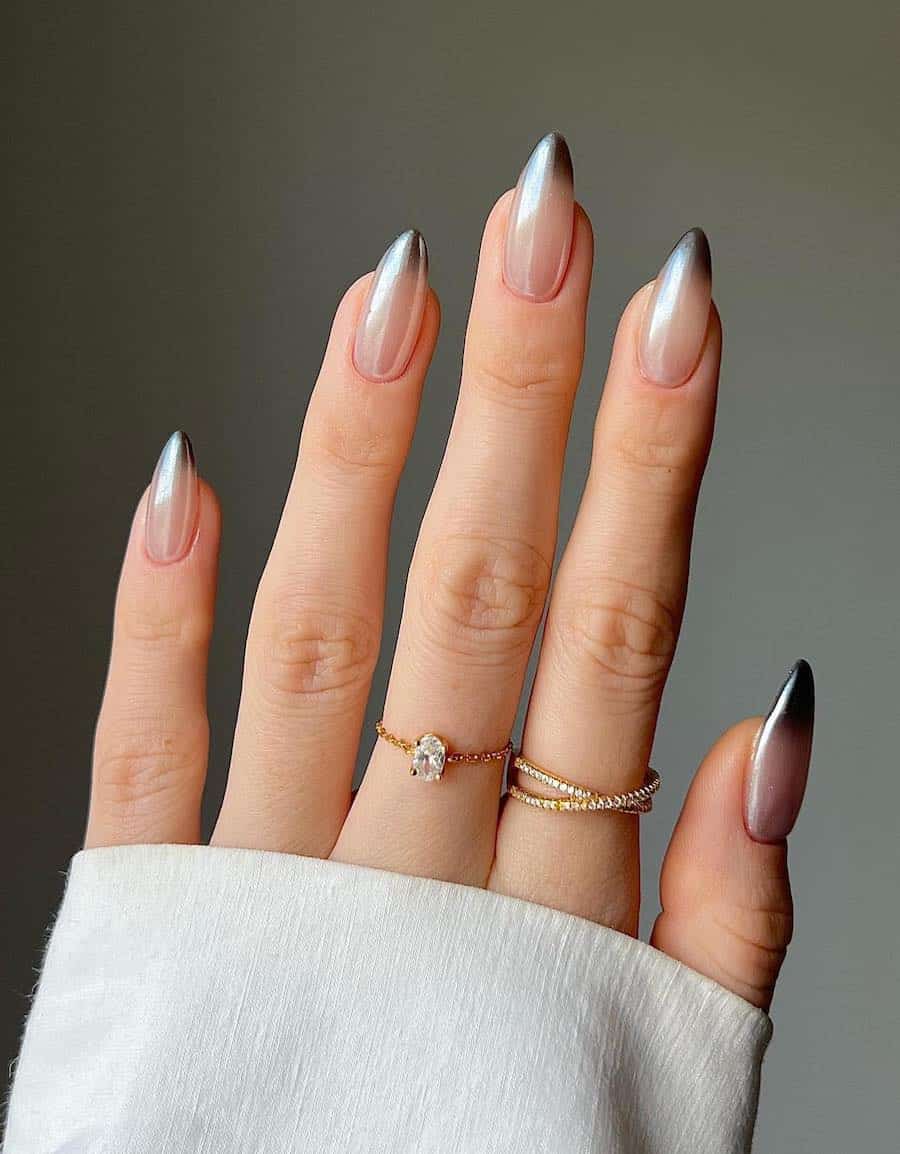 Nude to Silver Chrome Ombre Tips Nude to Silver Chrome Ombre Tips — Winter Ombre Nails