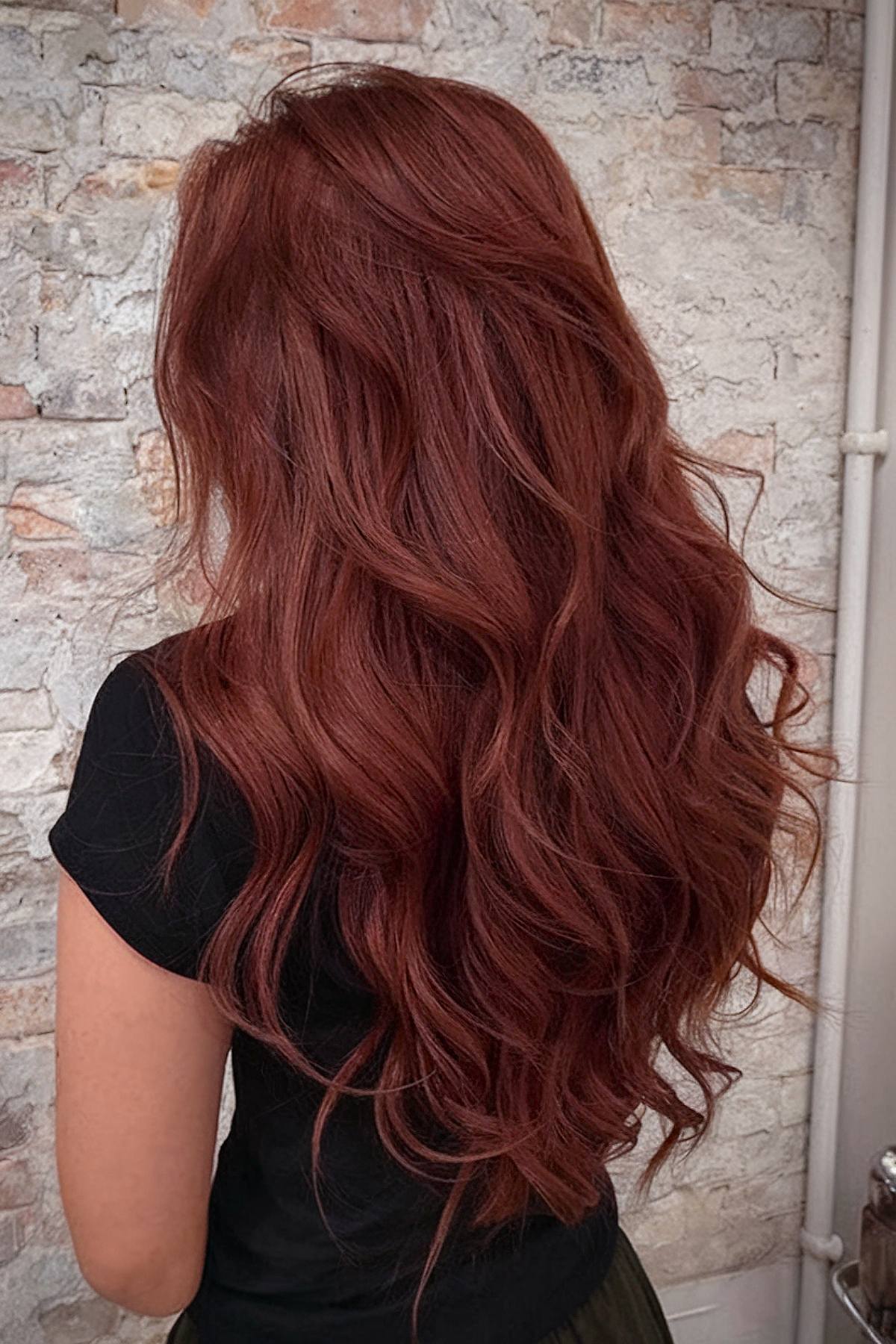 Deep Wine Red Mid-Back Waves Deep Wine Red Mid-Back Waves — Winter Red Hair Colors