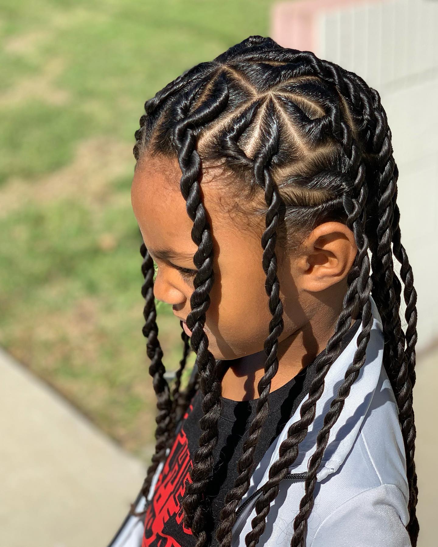 Geometric Twisted Braids — Winter Hairstyles for Black Kids