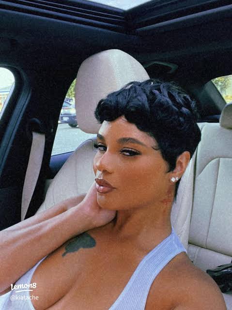 Glossy Jet Black Pixie With Slicked Back Bangs Glossy Jet Black Pixie With Slicked Back Bangs — Jet Black Hair