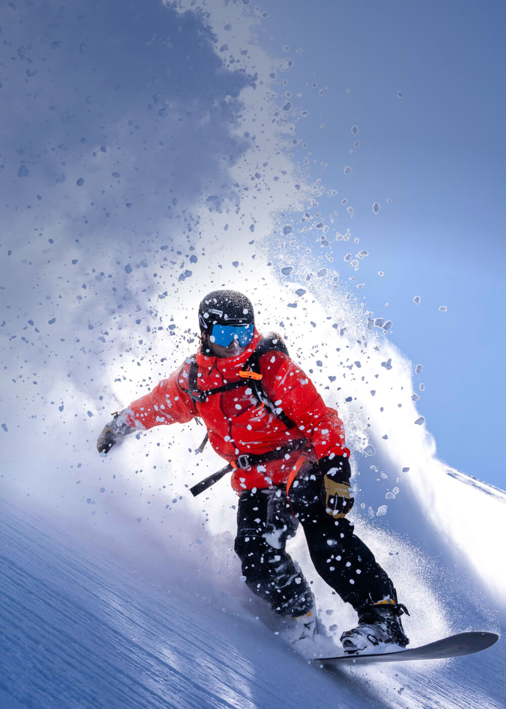Dynamic Red and Black Snowboarding Action Wear Snowboarding Outfits