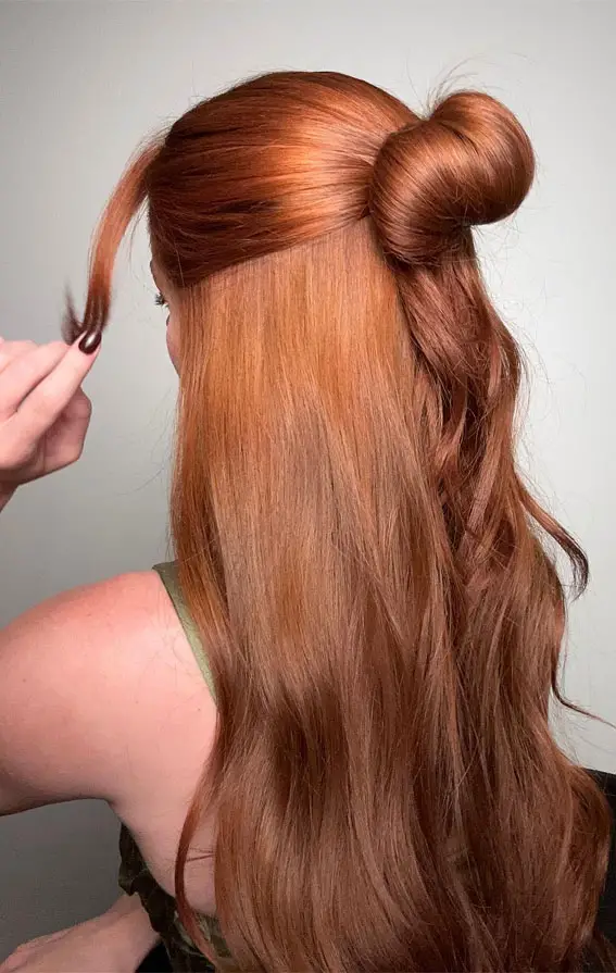 Half-Up Bun With Copper Hue Half-Up Bun With Copper Hue — Winter Bun Hairstyles