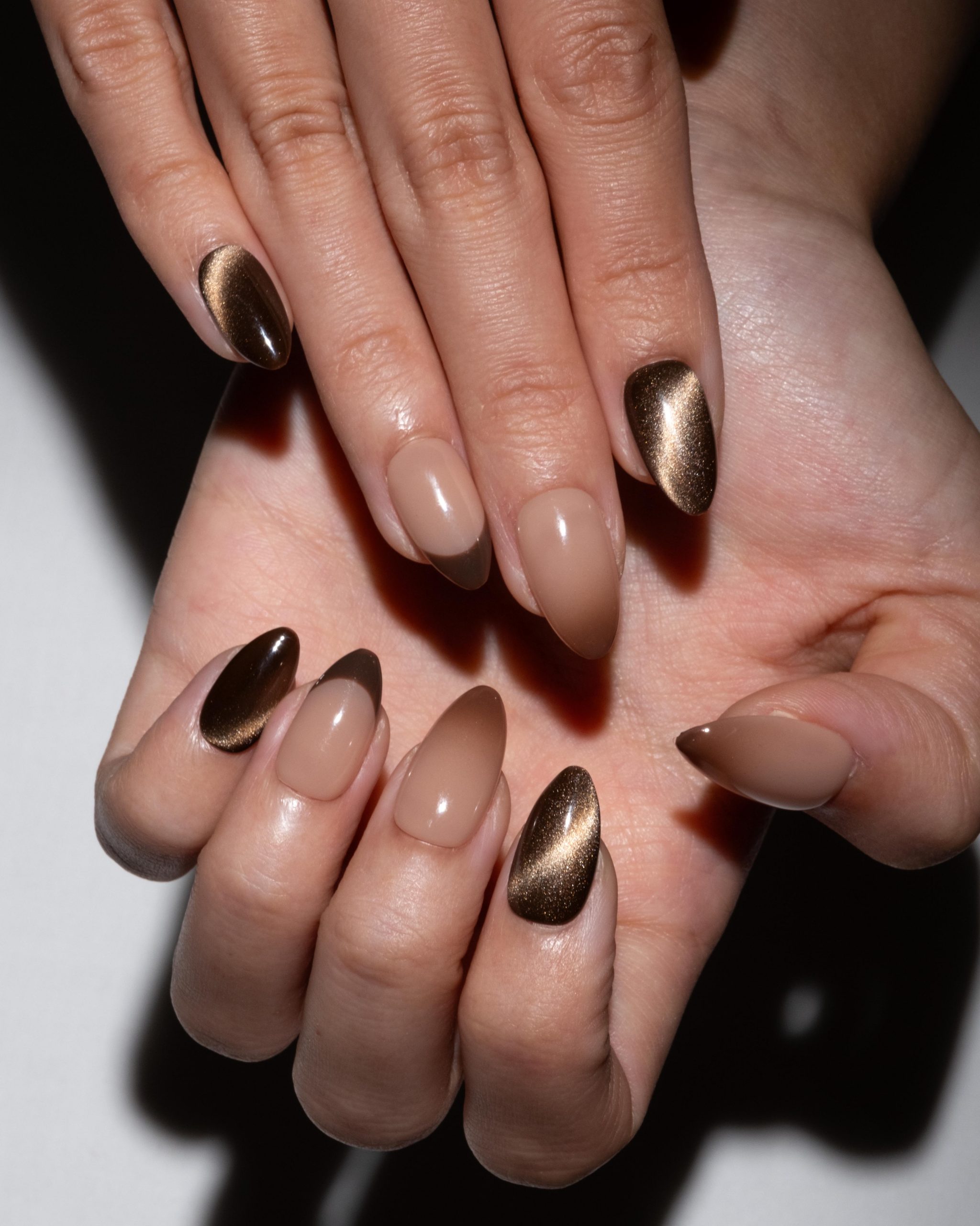 Mocha Cat-Eye Stiletto Nails Mocha Cat-Eye Stiletto Nails — Mocha Nails