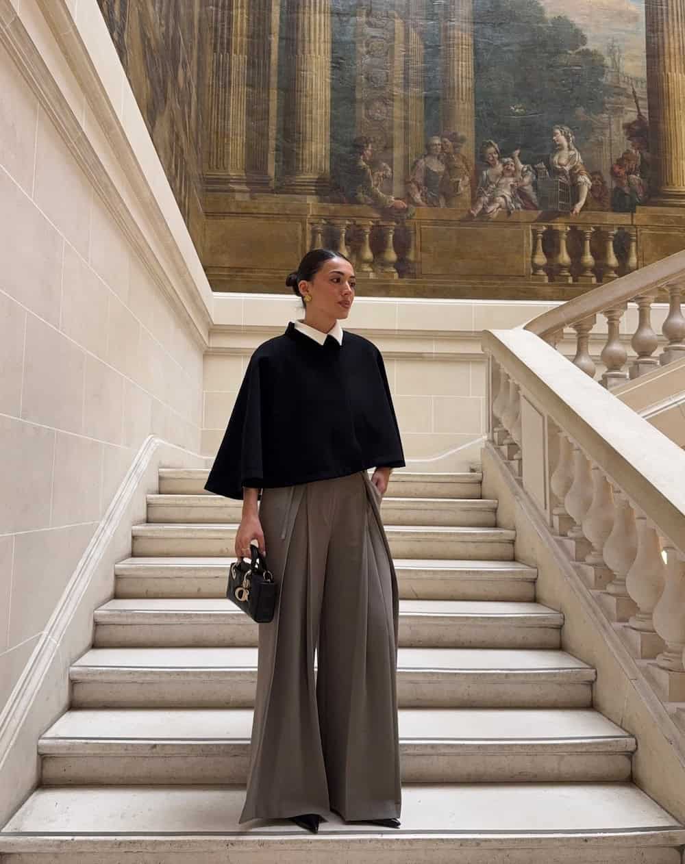 Dramatic Silhouette: Black Cape Over White Shirt and Trousers — Old Money Winter Outfits