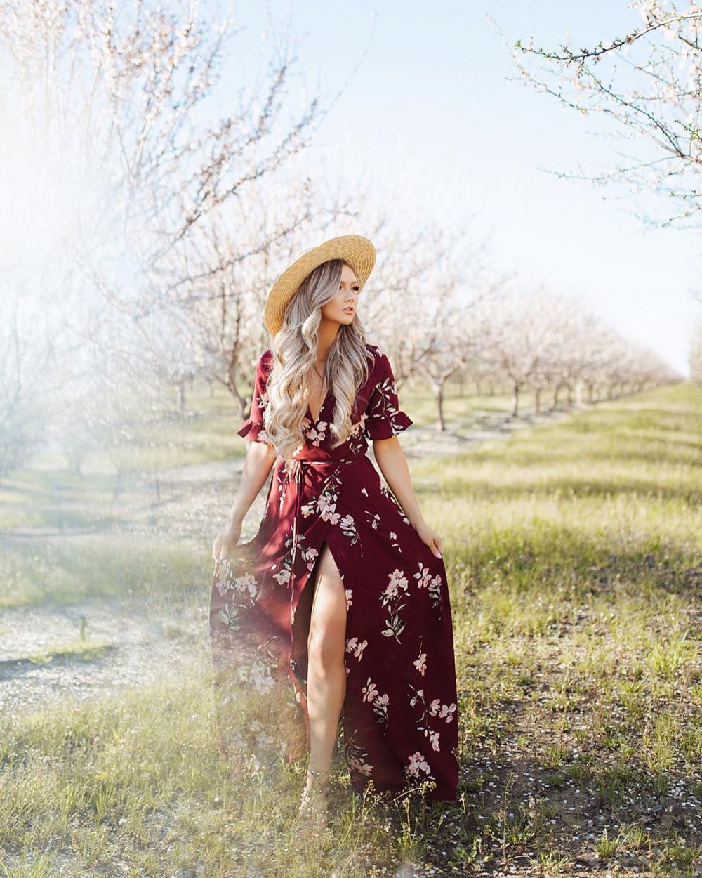 Flowing Burgundy Floral Maxi Dress for a Summer Day Flowing Burgundy Floral Maxi Dress for a Summer Day — Burgundy Outfits