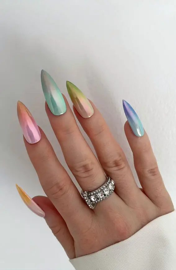 Iridescent Chrome Pastel Stilettos Iridescent Chrome Pastel Stilettos — Winter Stiletto Nails