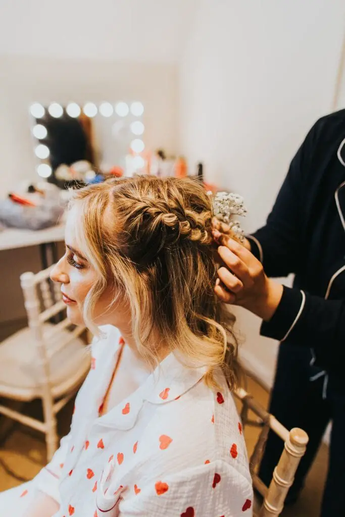 Blonde Collarbone Braids and Curls Blonde Collarbone Braids and Curls — Winter Wedding Hairstyles