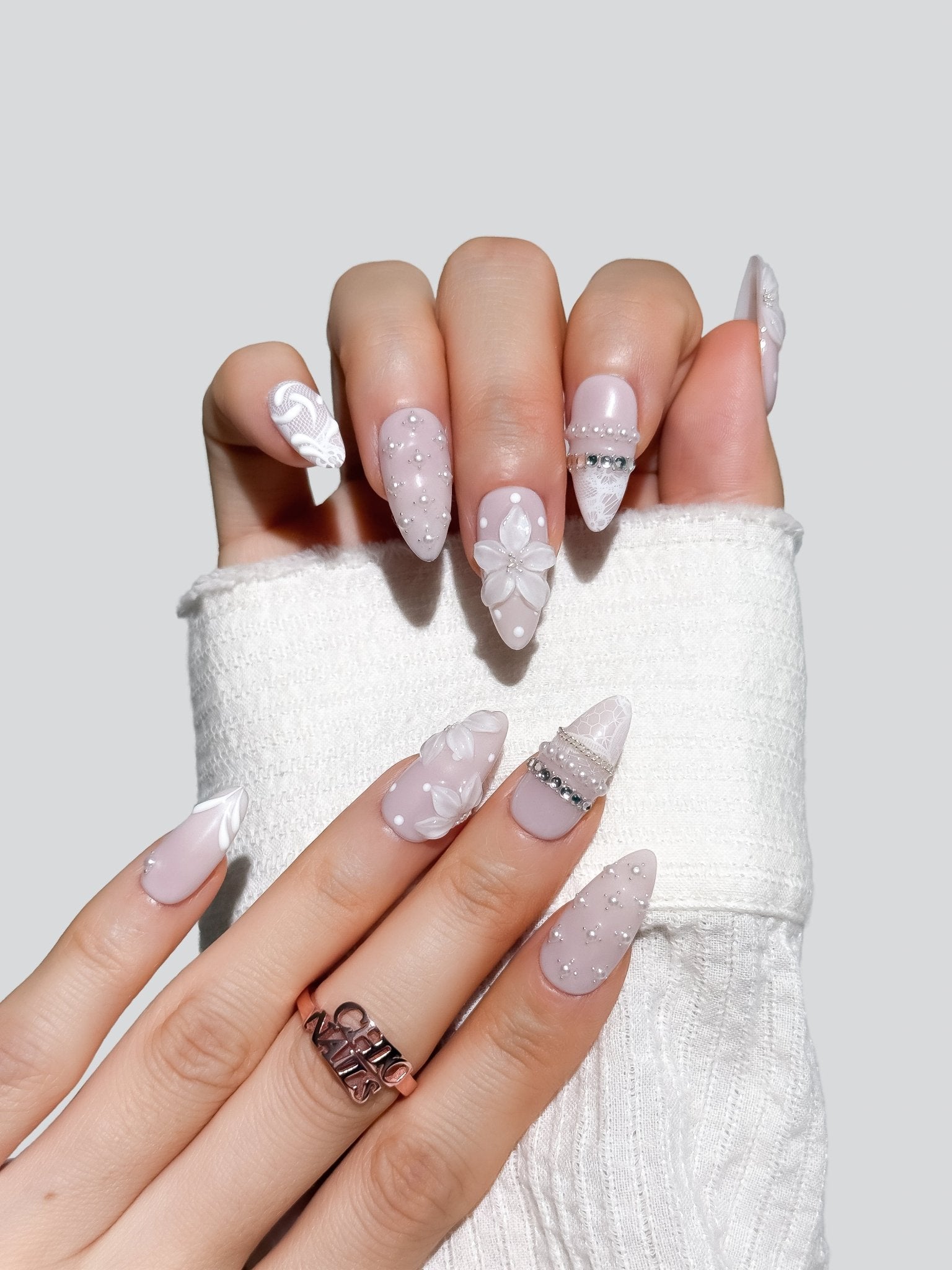 3D Floral Lace Stilettos 3D Floral Lace Stilettos — Winter Stiletto Nails