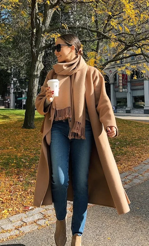 Elevated Casual: Camel Coat and Slim Jeans Elevated Casual: Camel Coat and Slim Jeans — Winter Work Outfits