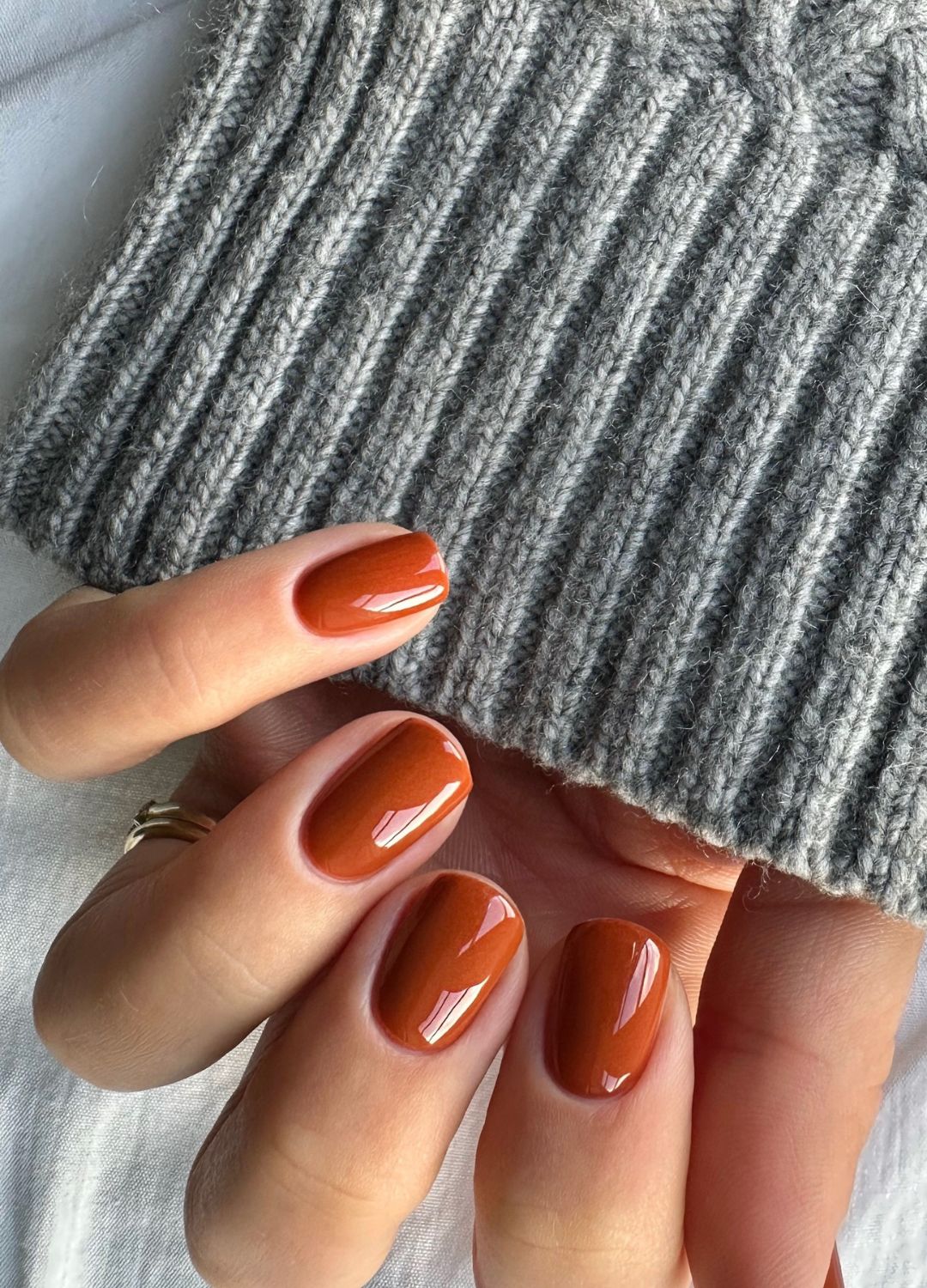 Warm Terracotta Shimmer Medium Square Nails Warm Terracotta Shimmer Medium Square Nails — Winter Nail Colors for Pale Skin