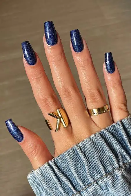Deep Glittery Blue Coffin Nails Deep Glittery Blue Coffin Nails — Nail Art Ideas