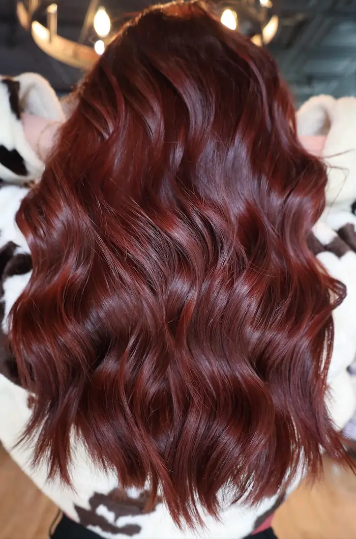 Deep Merlot Red Wavy Hair Deep Merlot Red Wavy Hair — Winter Hair Colors for Redheads