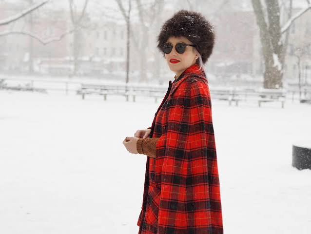Plaid Cape and Knit Sweater for a Cozy Snow Day — Snow Day Outfits