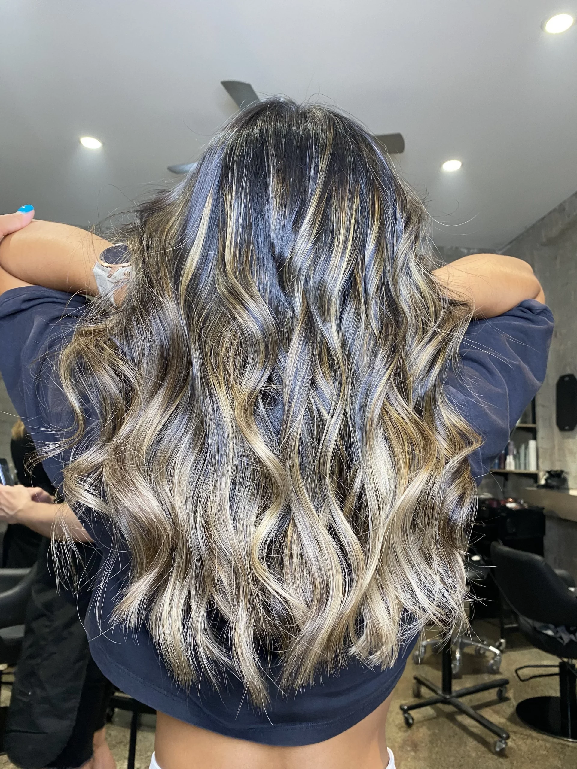 Dark Brown With Ash & Caramel Highlights Dark Brown With Ash & Caramel Highlights — Reverse Balayage