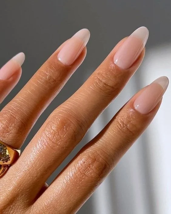 Sheer Nude Pink Almond Gloss Sheer Nude Pink Almond Gloss — Natural Winter Nails