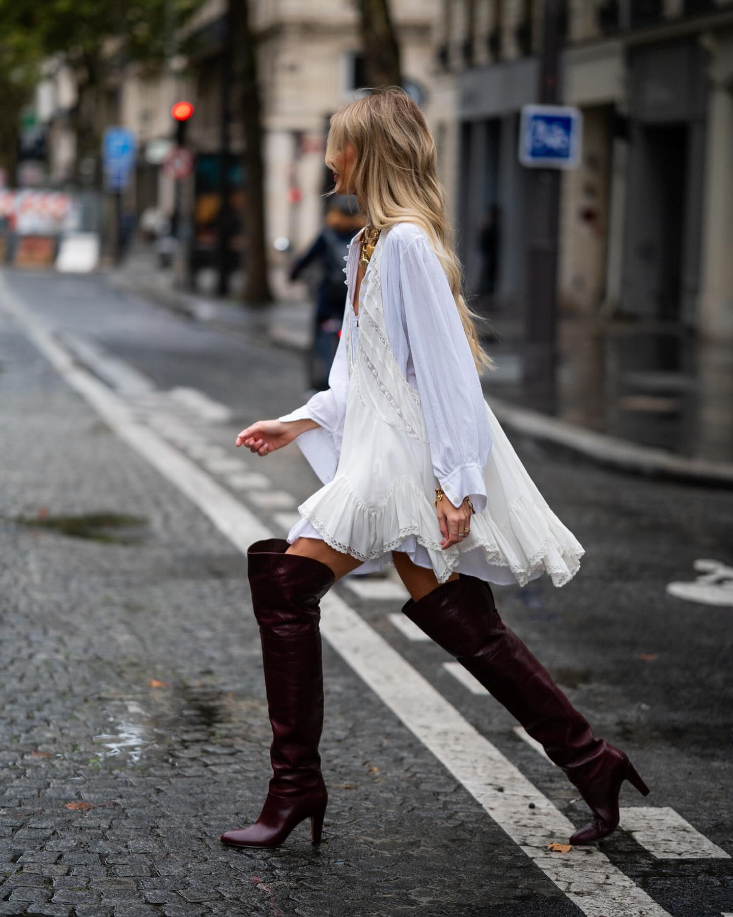 Lace Mini Dress with Thigh-High Boots Lace Mini Dress with Thigh-High Boots — Boho Winter Outfits