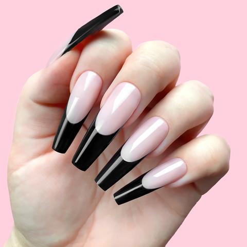Long Coffin Black French Tips Long Coffin Black French Tips — Black Nail Ideas