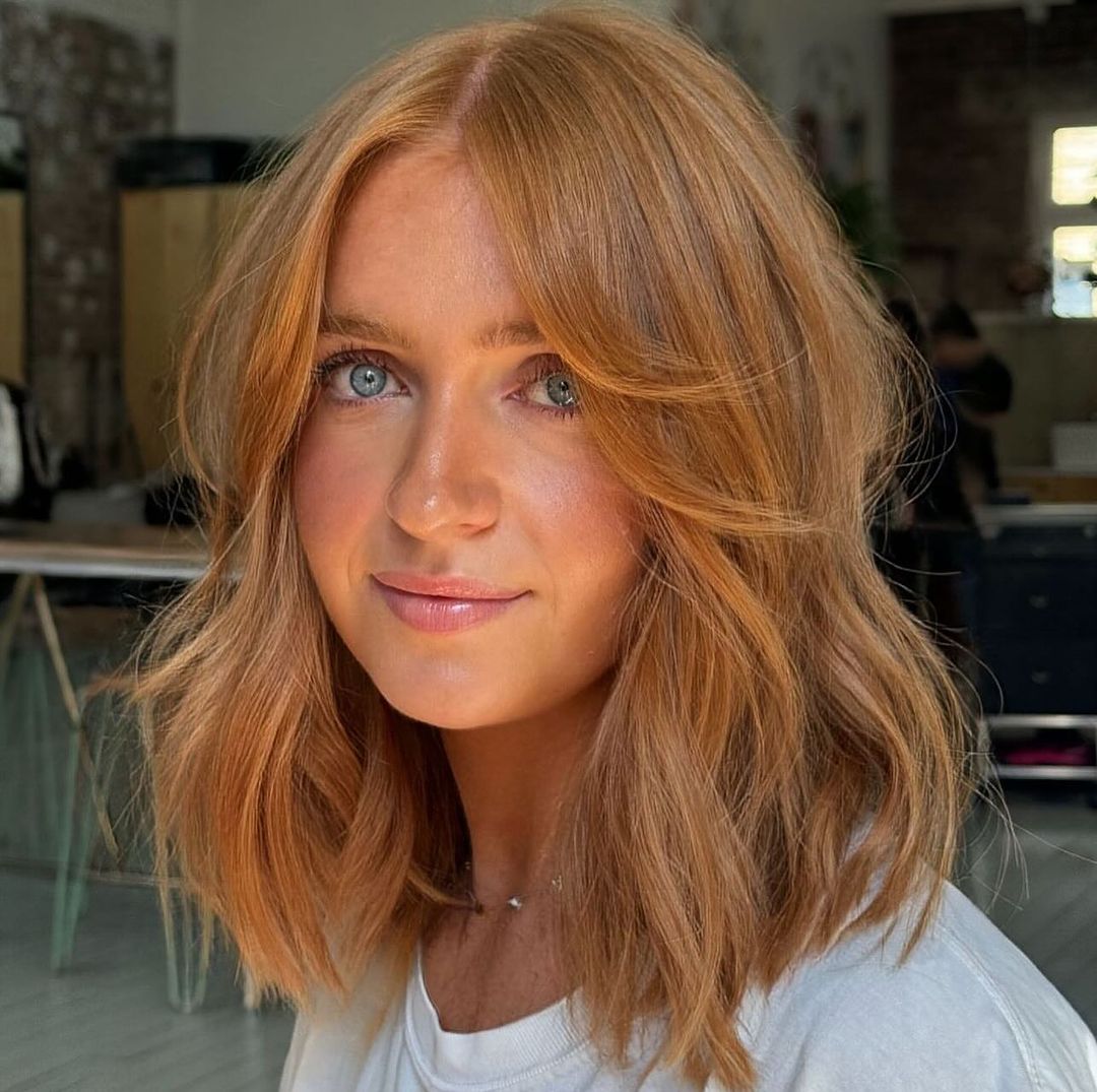 Shoulder Length Strawberry Blonde Shag — Winter Haircuts for Thin Hair