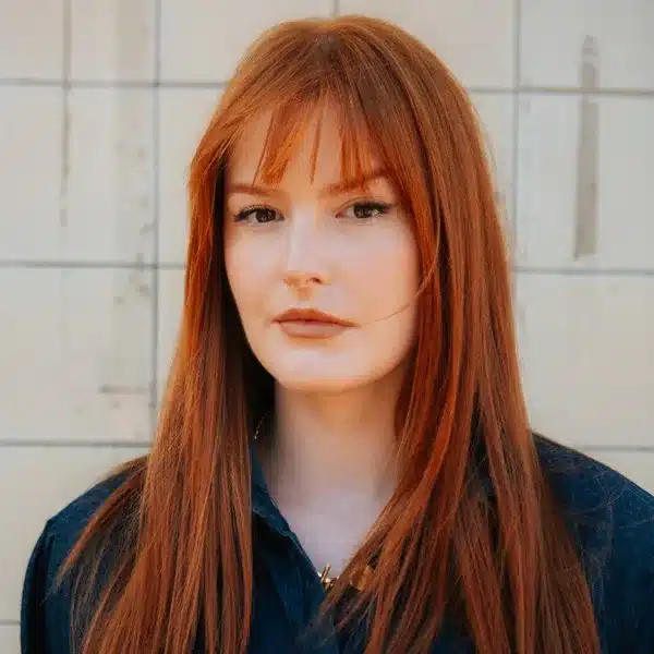 Bright Copper With Blunt Bangs Bright Copper With Blunt Bangs — Winter Copper Hair Color