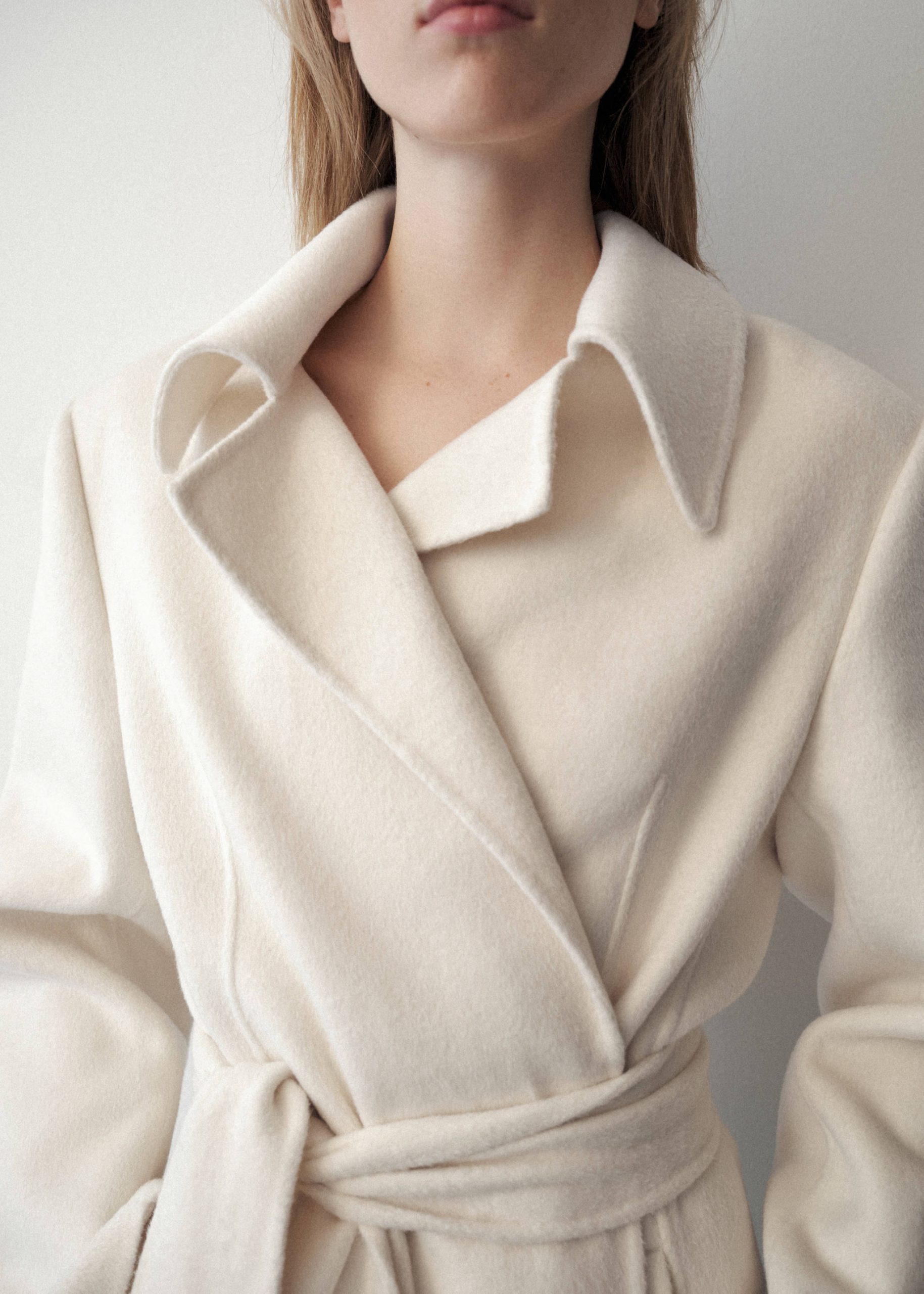 Cream Wool Blend Wrap Coat with Statement Collar Cream Wool Blend Wrap Coat with Statement Collar — Winter Coats for Women