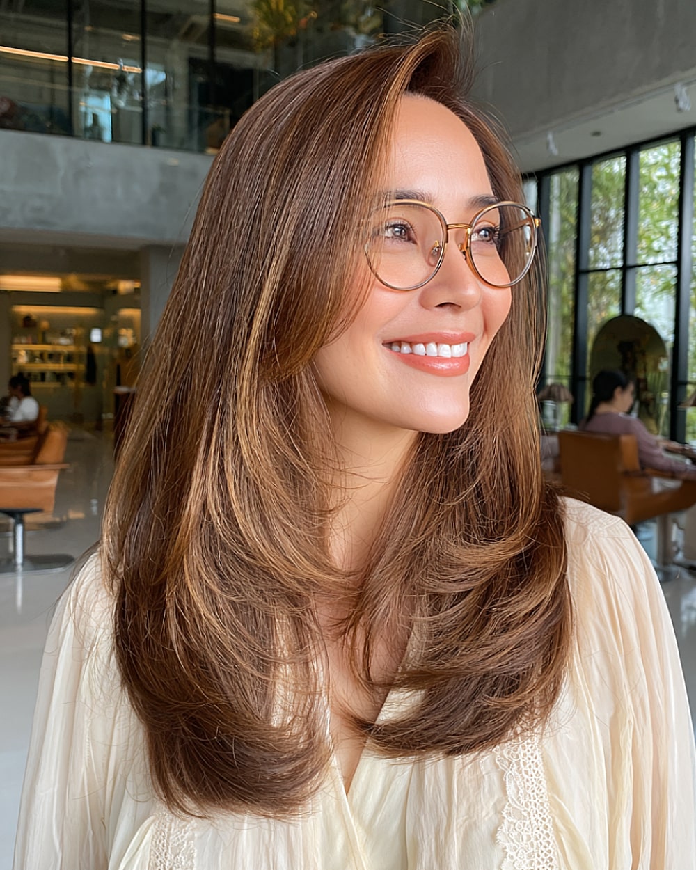 Mid-Back Voluminous Blowout With Curtain Bangs Mid-Back Voluminous Blowout With Curtain Bangs — Winter Layered Haircuts