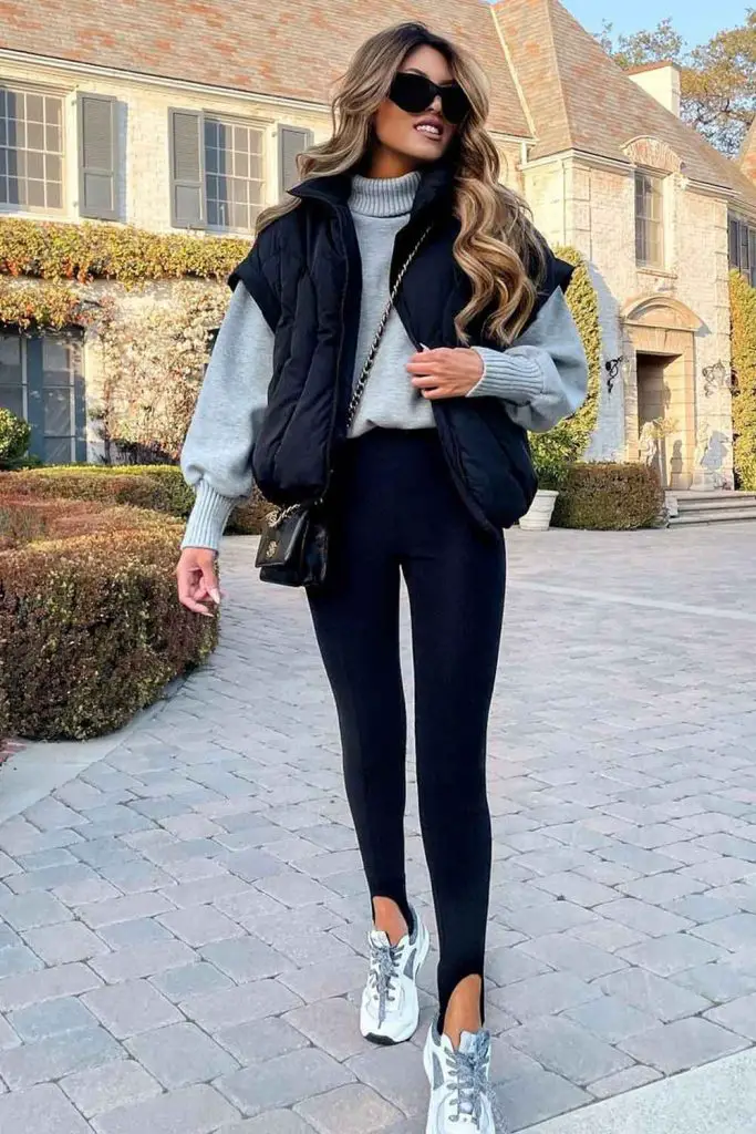 Puffer Vest and Stirrup Leggings: Sporty Winter Layers Puffer Vest and Stirrup Leggings: Sporty Winter Layers — Casual Winter Outfits