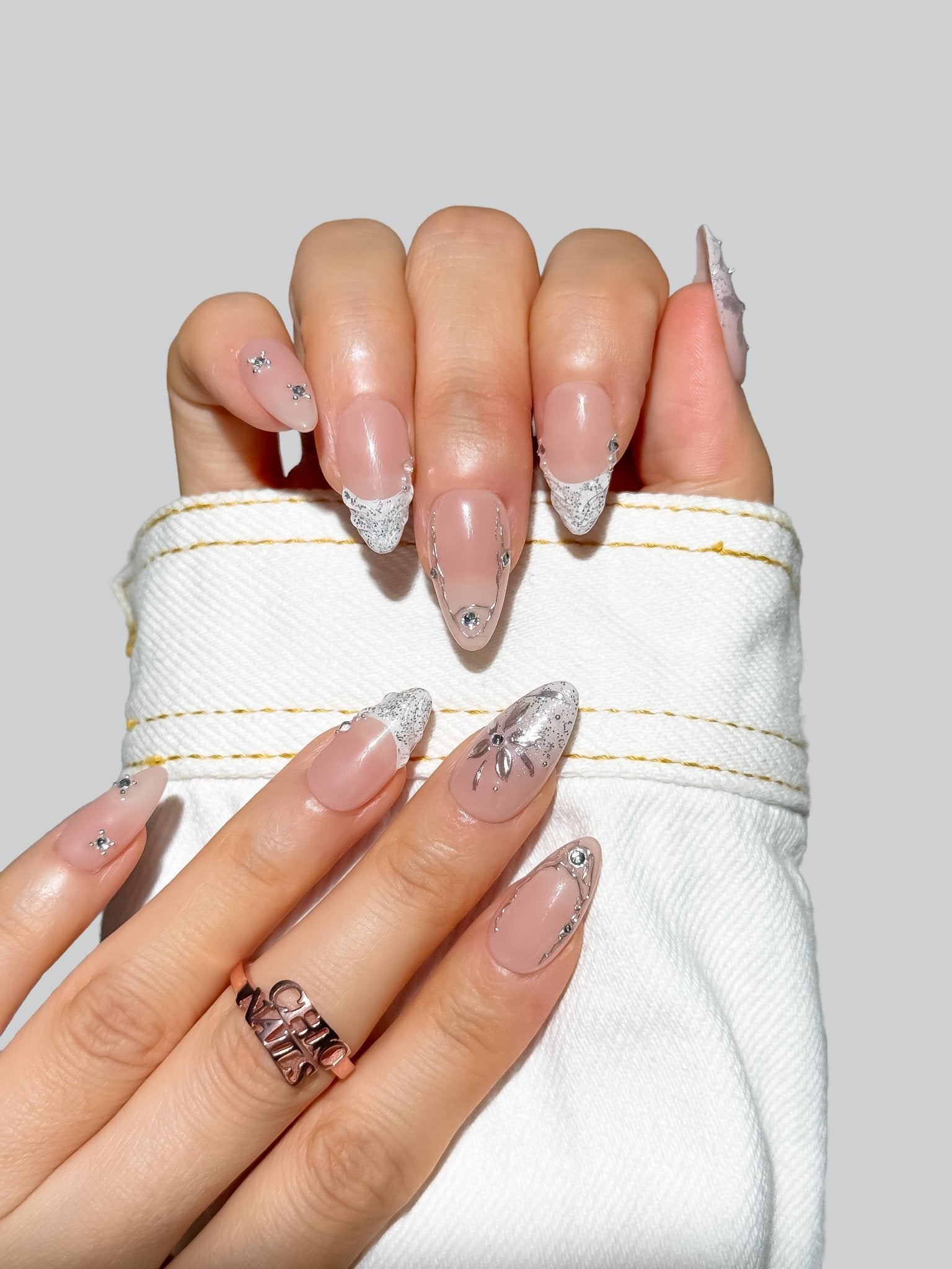 Silver Glitter French Stiletto Nails — Lace Nails