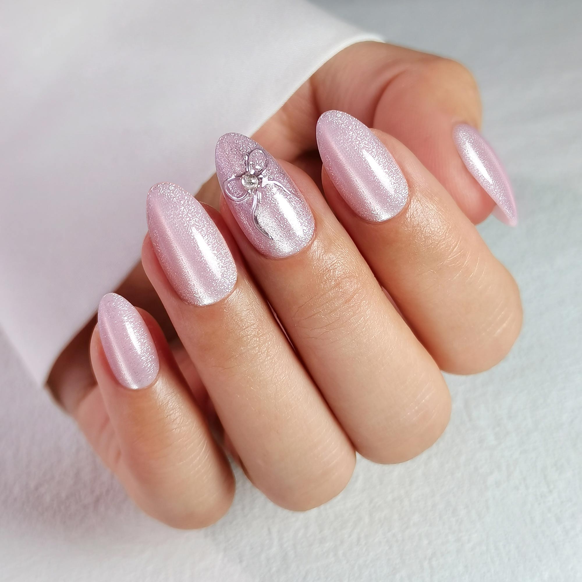 Ethereal Shimmer with a Silver Bow Ethereal Shimmer with a Silver Bow — Winter Glitter Nails