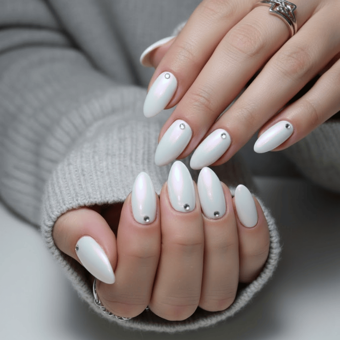Pearlescent White Cuticle Rhinestones Pearlescent White Cuticle Rhinestones — Winter Almond Nails