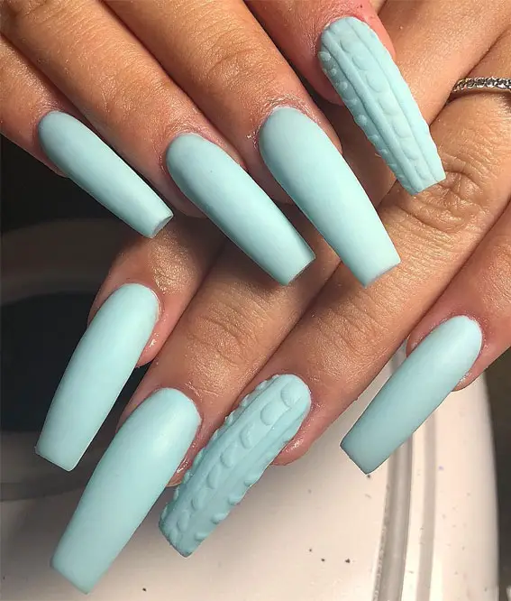 Matte Baby Blue Cable Knit Nails Matte Baby Blue Cable Knit Nails — Winter Coffin Nails