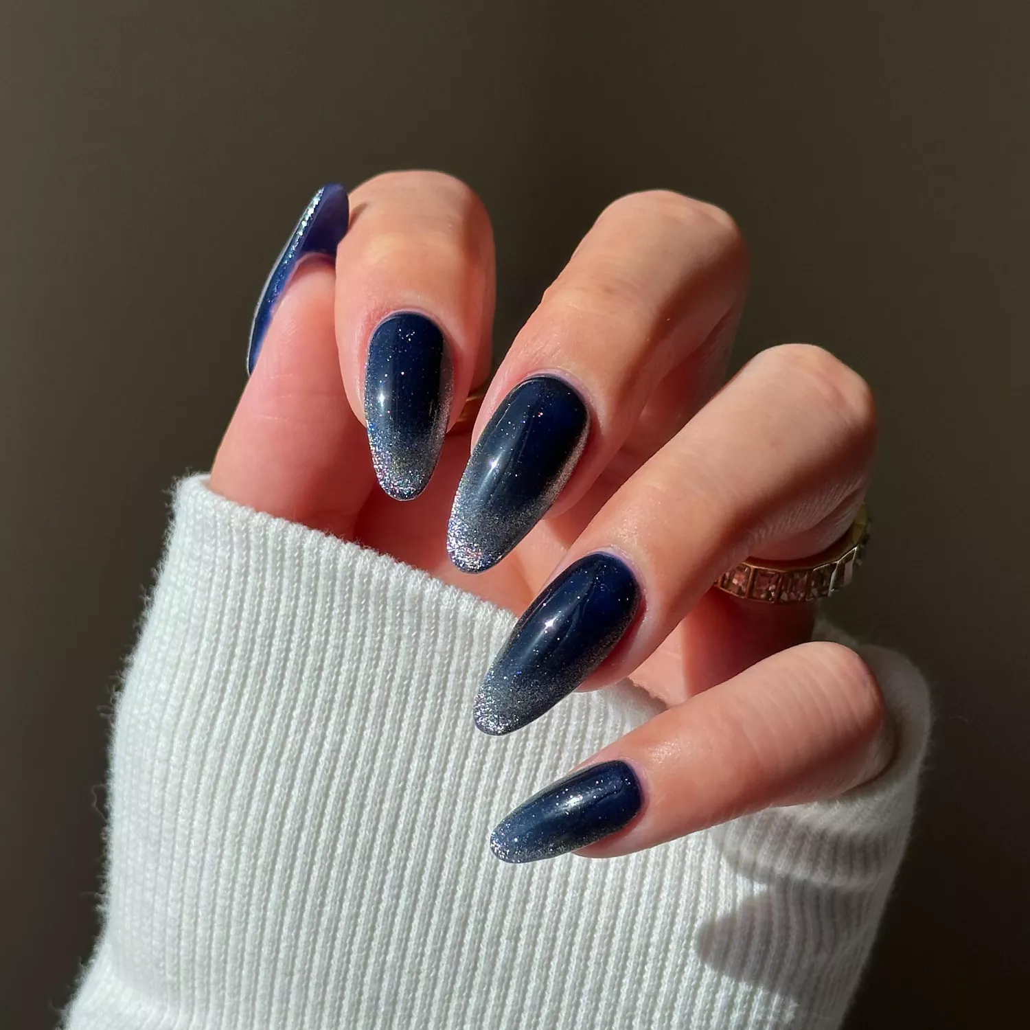 Navy Blue to Silver Glitter Coffin Gradient — January Nails