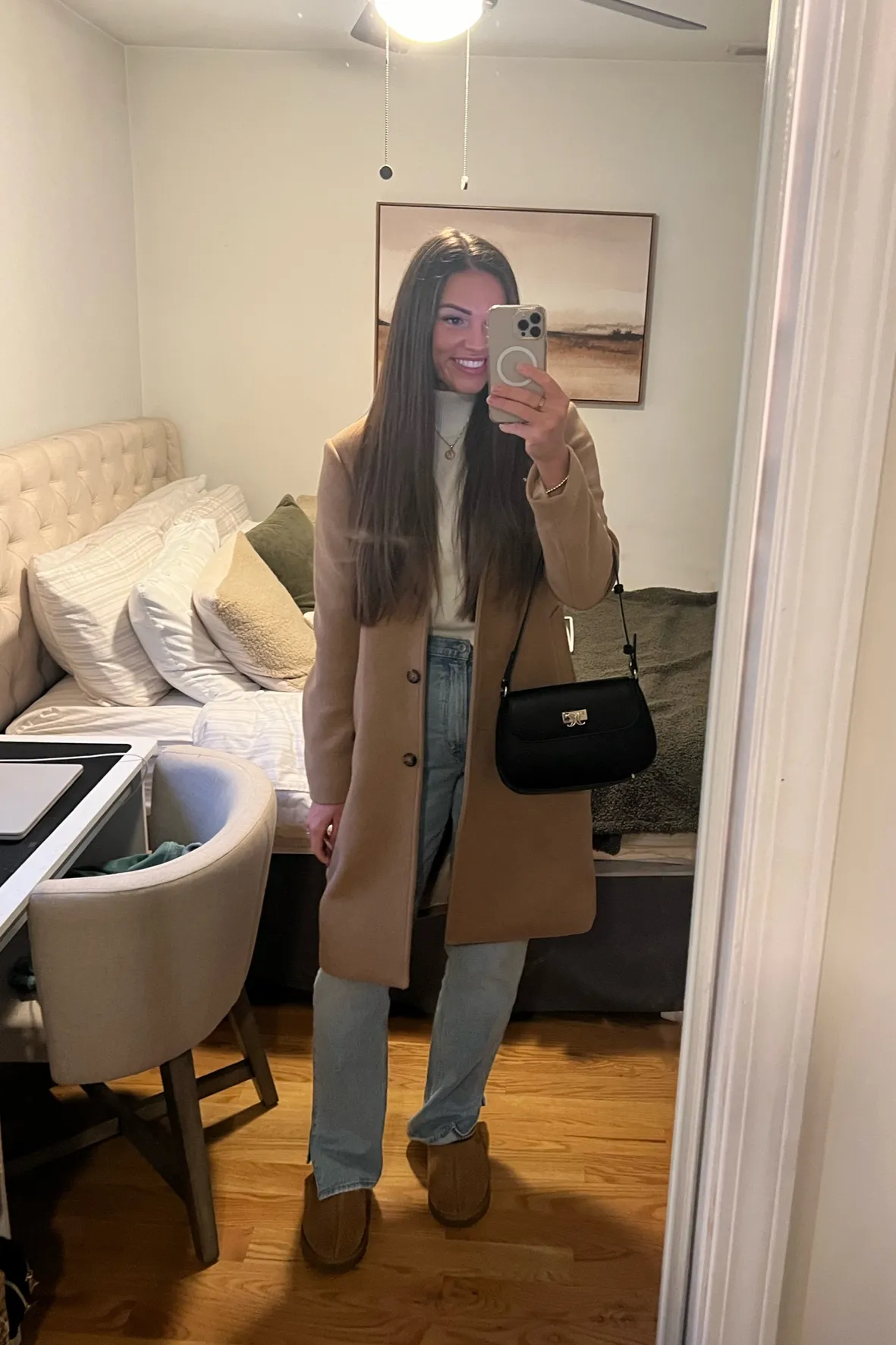 Classic Camel Coat Over Turtleneck and Jeans Classic Camel Coat Over Turtleneck and Jeans — Winter Brunch Outfits