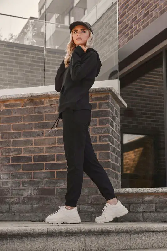 Casual Black Hoodie and Jogger Set — Winter Outfits for Petite Women