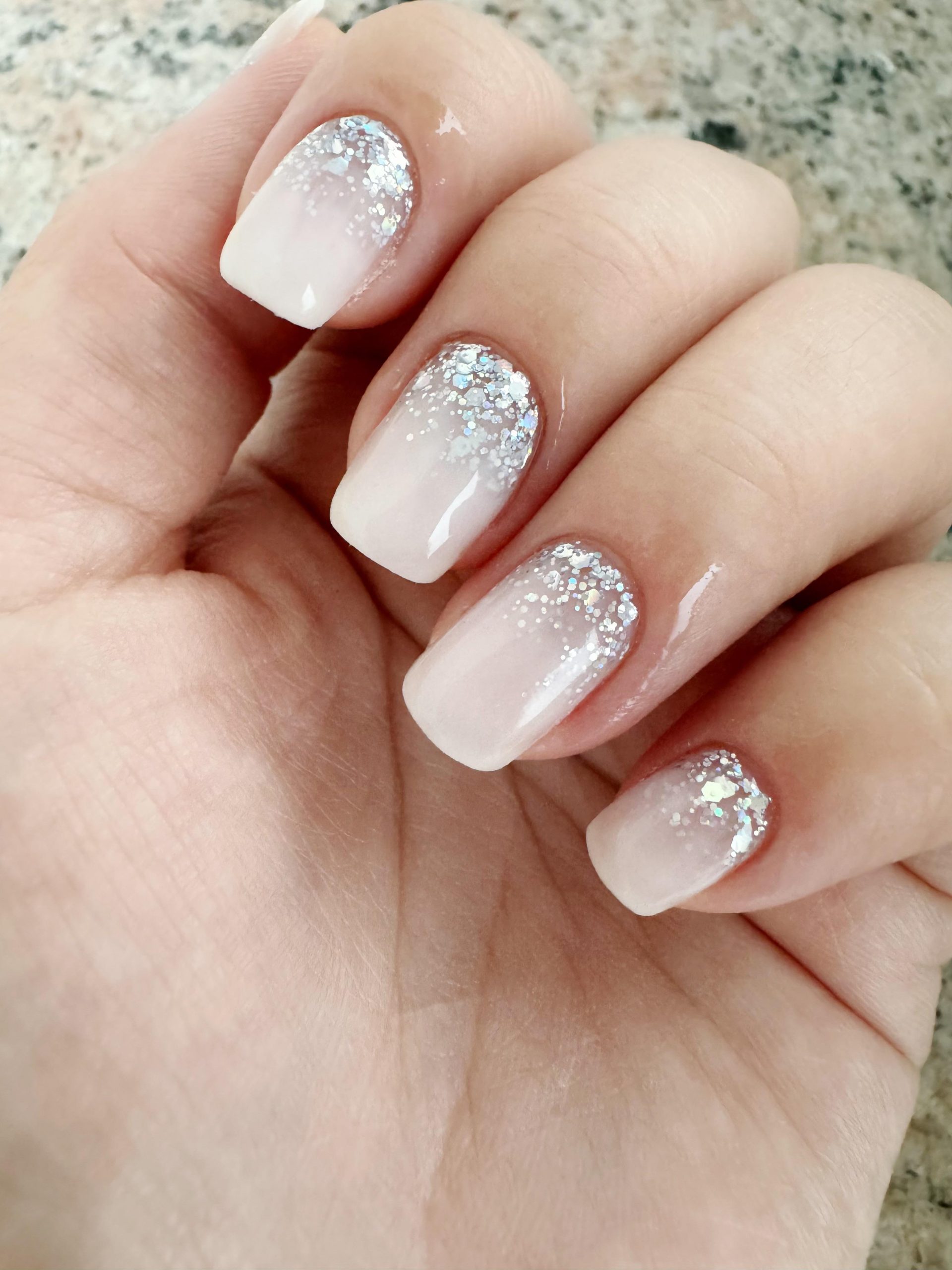 Glossy With Glitter Visual Idea — Milky White Nails