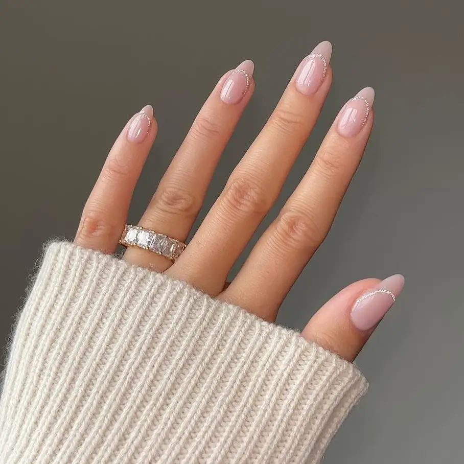 Sheer Pale Pink with Silver Glitter Cuticle Line Sheer Pale Pink with Silver Glitter Cuticle Line — Classy Simple Nail Designs