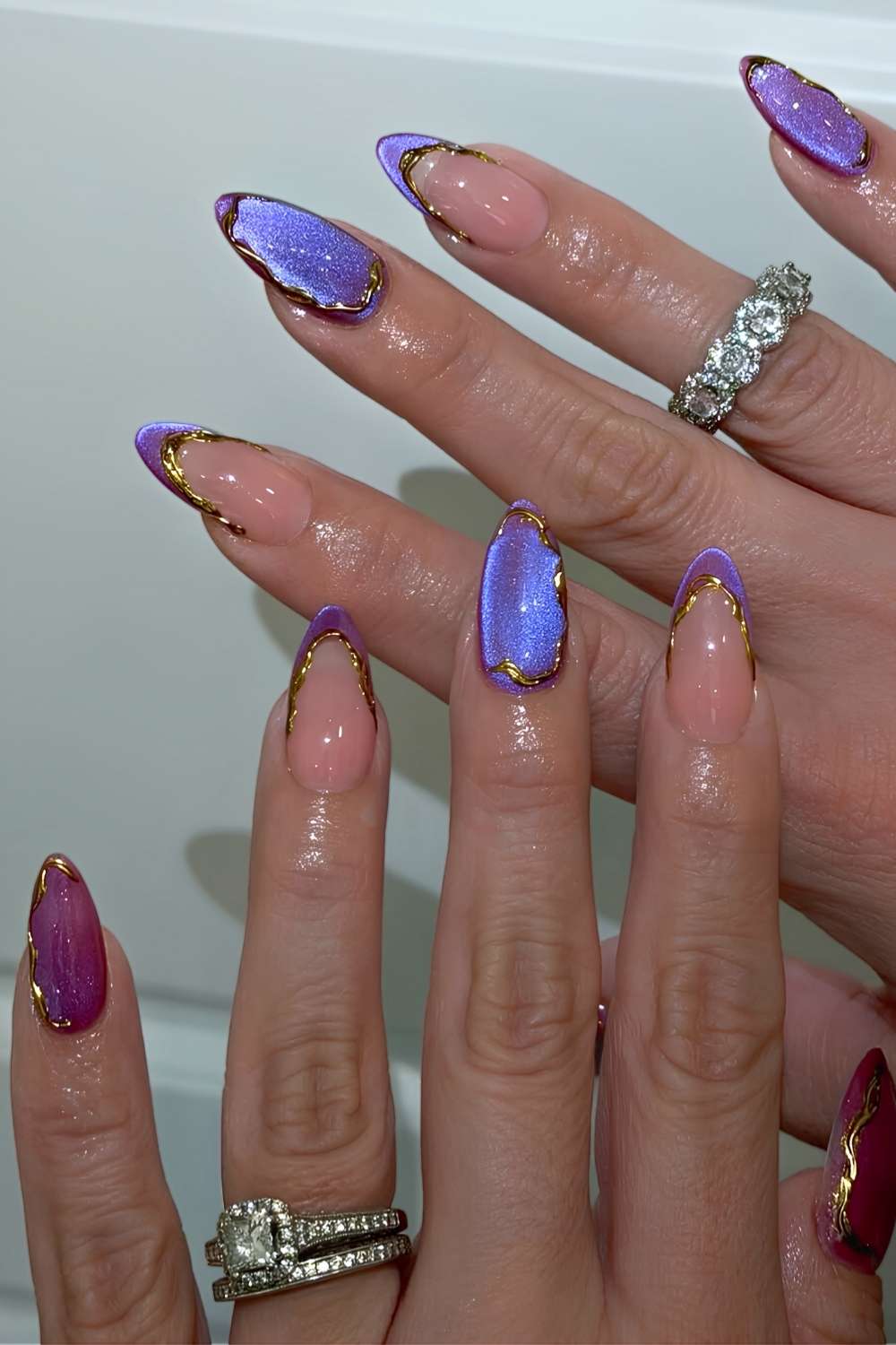 Deep Metallic Purple with Floral Tips Deep Metallic Purple with Floral Tips — Winter Purple Nails