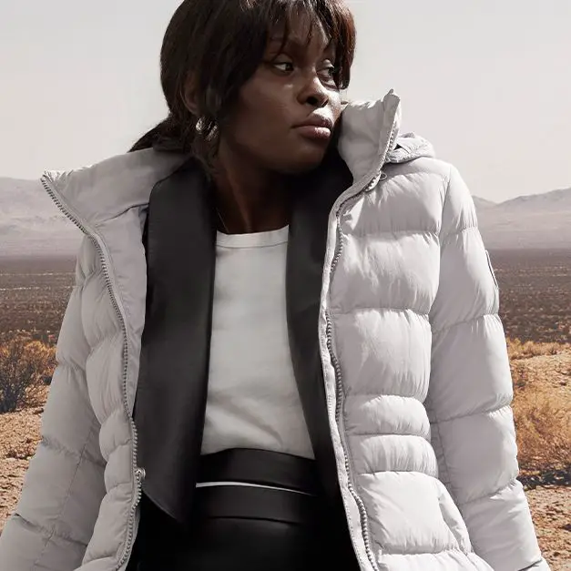 Light Grey Puffer with Black Lapel Detail Light Grey Puffer with Black Lapel Detail — Winter Puffer Jacket Outfits
