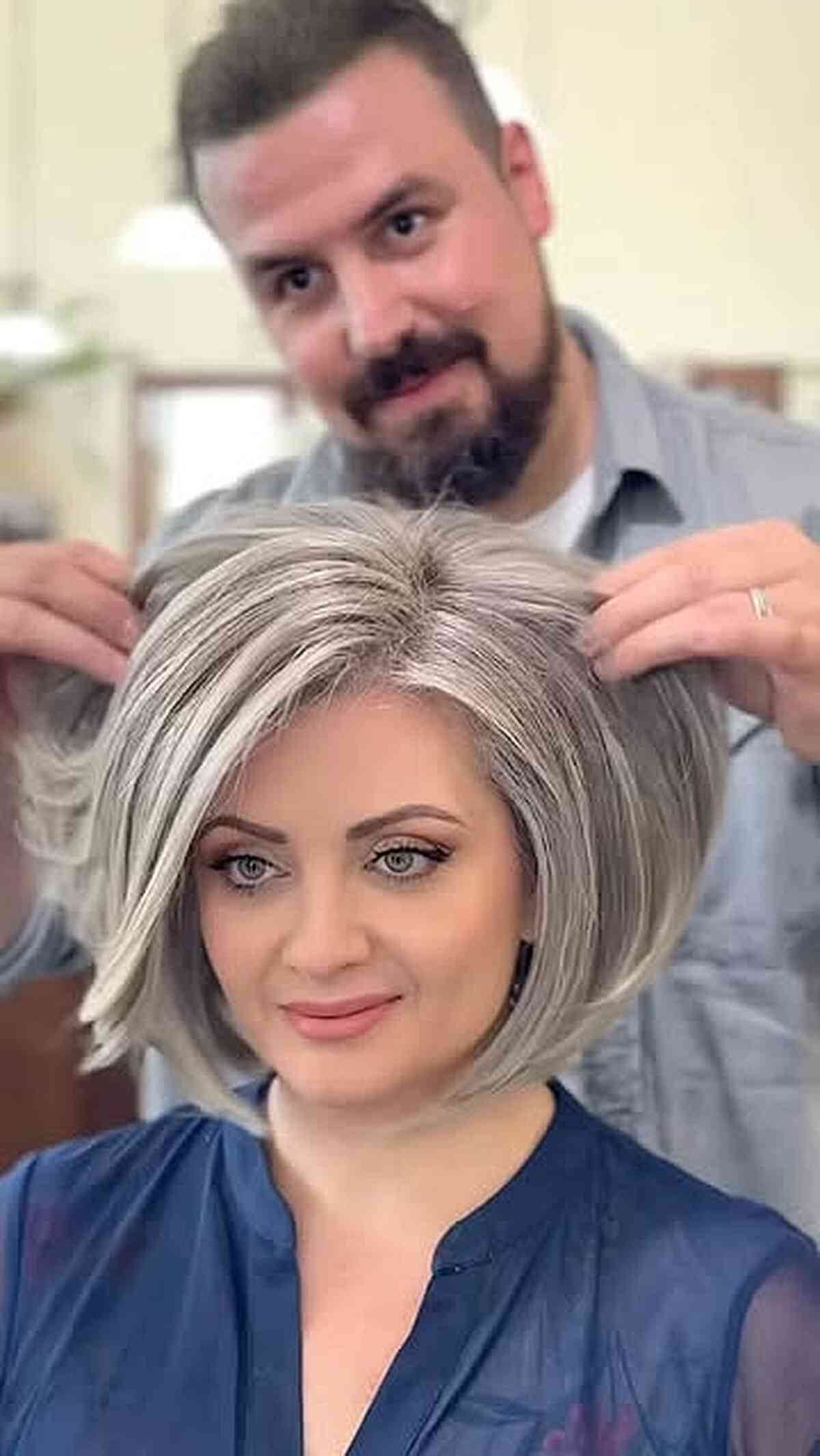 Ash Blonde Bob With Silver Highlights Ash Blonde Bob With Silver Highlights — Winter Hair Colors for Short Hair