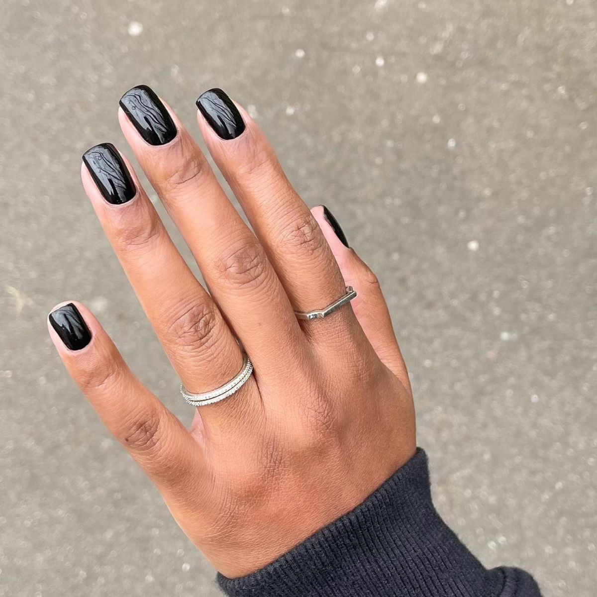 Deep Glossy Black Nails Deep Glossy Black Nails — Short Winter Square Nails