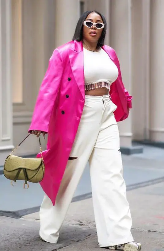 Bold Bright Pink Blazer with Wide-Leg Pants Bold Bright Pink Blazer with Wide-Leg Pants — Winter Brunch Outfits