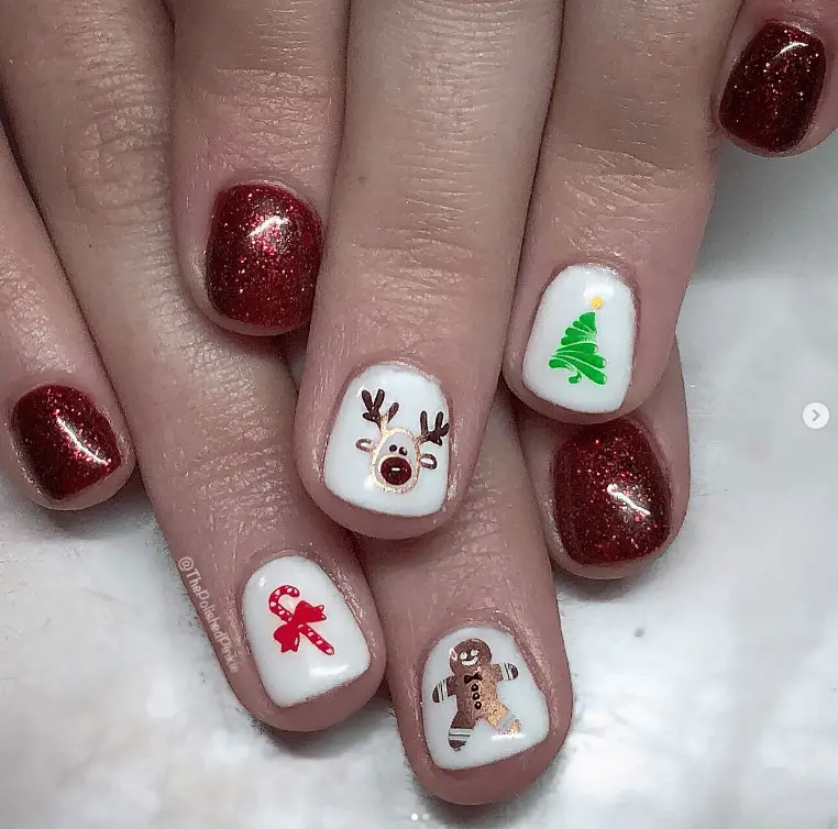 Red Glitter and Festive Decals Red Glitter and Festive Decals — Winter Nails for Kids