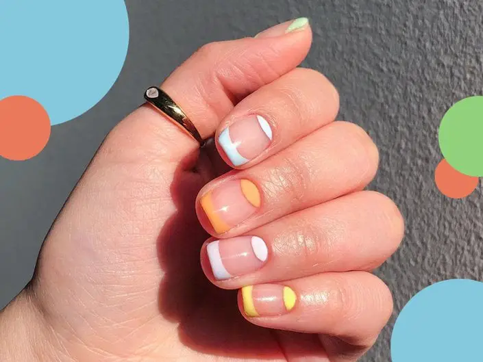 Short Square Pastel Color Block French Tips — Simple Nail Designs