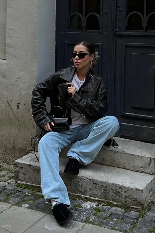 Minimalist Style: Brown Tasman Uggs with Dark Trousers Minimalist Style: Brown Tasman Uggs with Dark Trousers — Ugg Slippers Outfits